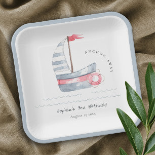 Assiettes En Carton Cute Nautical Soft Red Blue Anniversaire de enfant