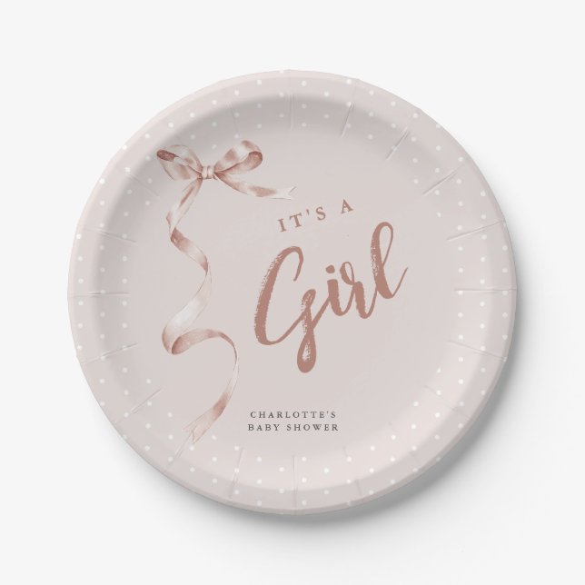 Assiettes En Carton Cute Neutral Bow Ribbon Girl Baby shower (Devant)