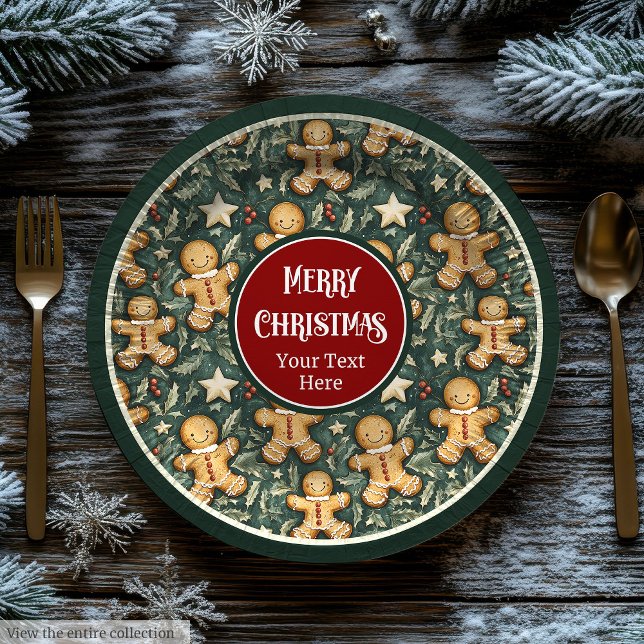 Assiettes En Carton Cute Noël pain d'épices homme profond plaques vert (Cute Christmas gingerbread man deep green plates)