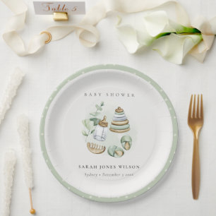 Assiettes En Carton Cute Nursery Essential Baby shower vert feuille