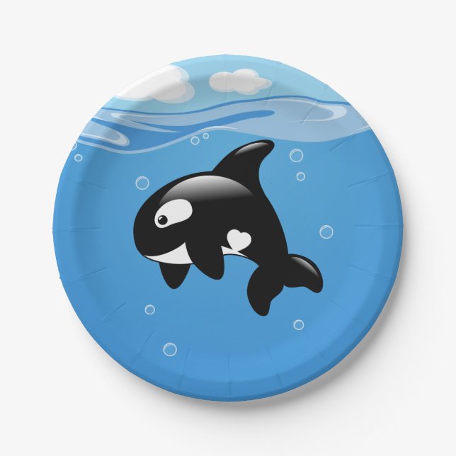 Assiettes En Carton Cute Orca Whale en Océan (Devant)