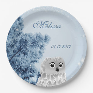 Assiettes En Carton Cute Owl Winter Kids Custom Birthday Party