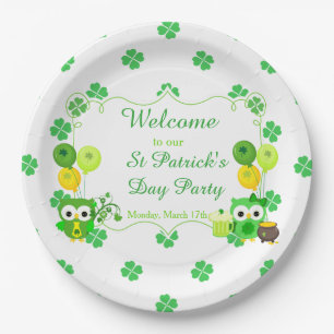 Assiettes En Carton Cute Owls St Patrick's Day Party