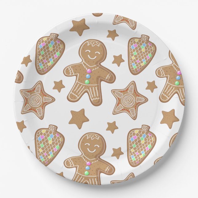 Assiettes En Carton Cute pain d'épices Noël Motif biscuit (Devant)