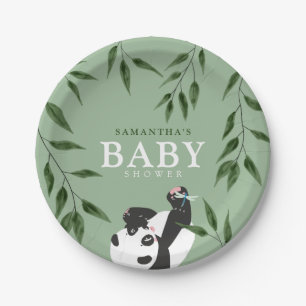 Assiettes En Carton Cute Panda & Foliage Baby shower neutre
