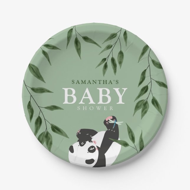 Assiettes En Carton Cute Panda & Foliage Baby shower neutre (Devant)