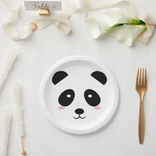 Assiettes En Carton Cute Panda Noir et Blanc Simple Moderne (Mariage)