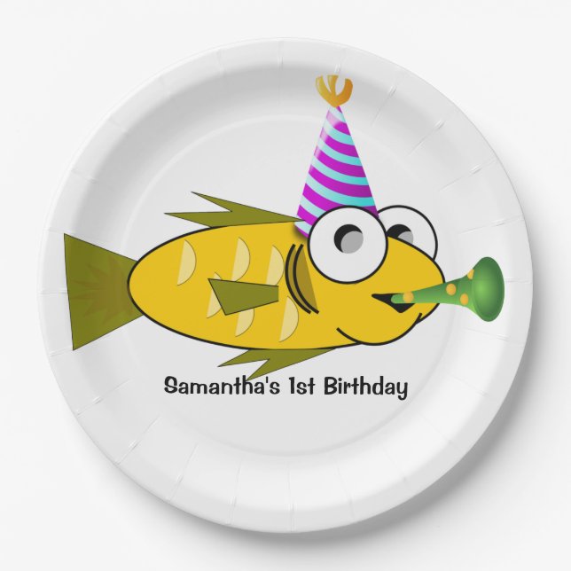 Assiettes En Carton Cute Party Goldfish Personnalisé Anniversaire (Devant)