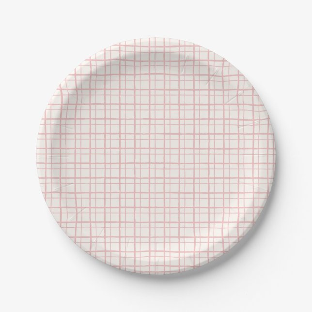 Assiettes En Carton Cute Pastel Hand Drawn Grid Ballet Pink (Devant)