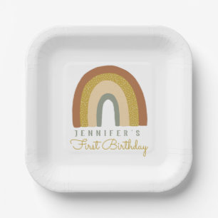 Assiettes En Carton Cute Pastel Terracota Arc-en-ciel Anniversaire