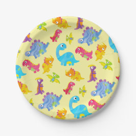 Assiettes En Carton Cute Pastel Yellow Unisex Baby Dinosaur Anniversai