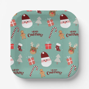 Assiettes En Carton Cute Père Noël Reindeer Sucre de canne Motif en pa