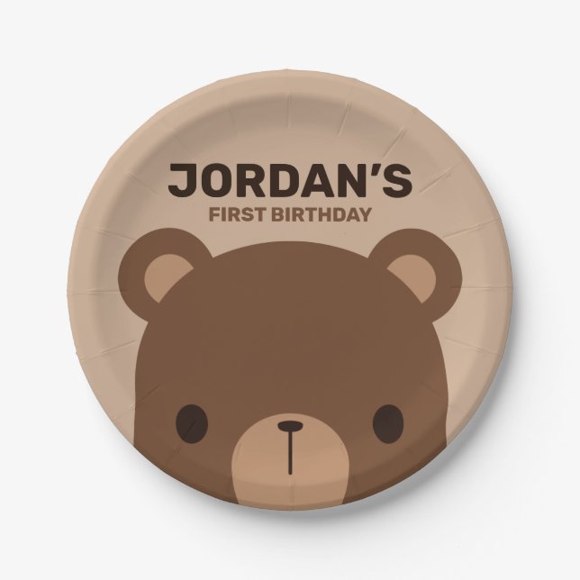 Assiettes En Carton Cute Petit Ours Brown Anniversaire (Devant)
