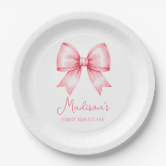 Assiettes En Carton Cute Pink Bow Girl First Birthday
