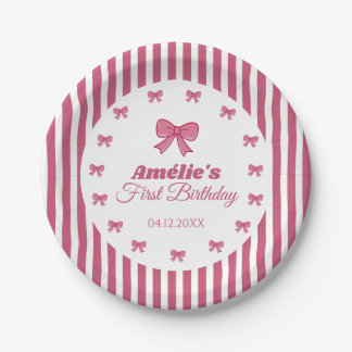 Assiettes En Carton Cute Pink Bow Girl First Birthday 