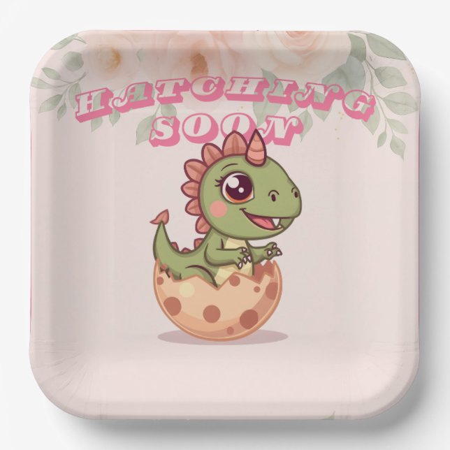 Assiettes En Carton Cute Pink Dino Hatching Soon (Recto)