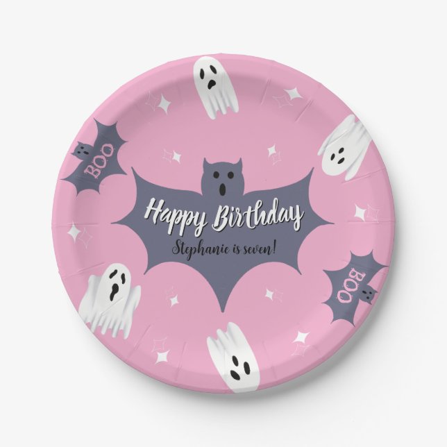 Assiettes En Carton Cute Pink Halloween Birthday Party (Devant)