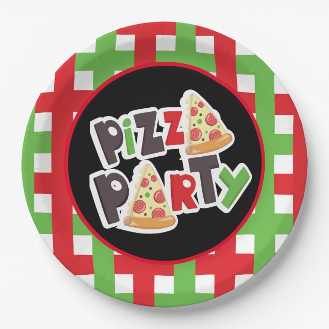 Assiettes En Carton Cute pizza fête mots papier plaque (Devant)