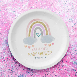 Assiettes En Carton Cute plaque en papier Baby shower arc-en-ciel Litt