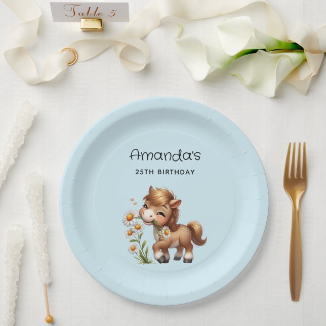 Assiettes En Carton Cute Pony Mange Daisées Anniversaire (Mariage)