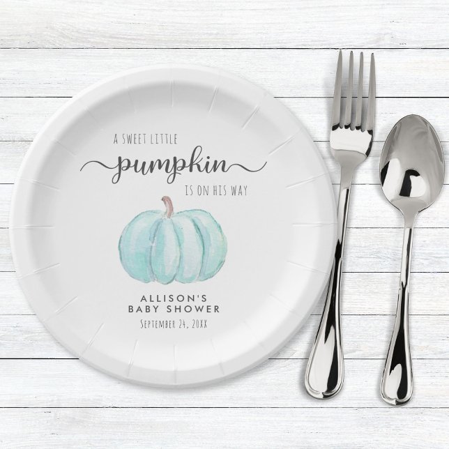 Assiettes En Carton Cute Pumpkin Aquarelle Garçon Bébé Douche (Créateur téléchargé)
