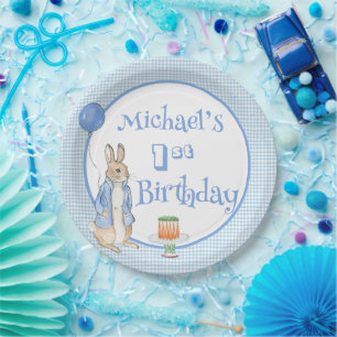Assiettes En Carton Cute Rabbit Bleu 1er anniversaire fête