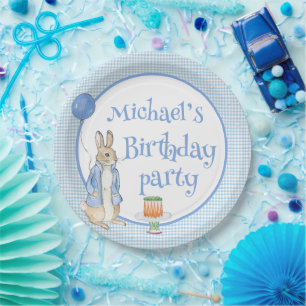 Assiettes En Carton Cute Rabbit Plaid Boys fête d'anniversaire