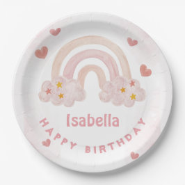 Assiettes En Carton Cute Rainbow Personnalisé Nom Joyeux Anniversaire