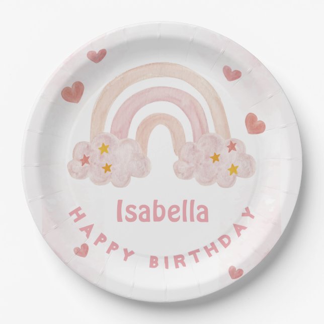 Assiettes En Carton Cute Rainbow Personnalisé Nom Joyeux Anniversaire (Devant)