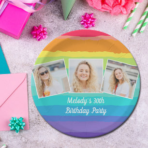 Assiettes En Carton Cute Rainbow Photo Collage Personnalisé Anniversai