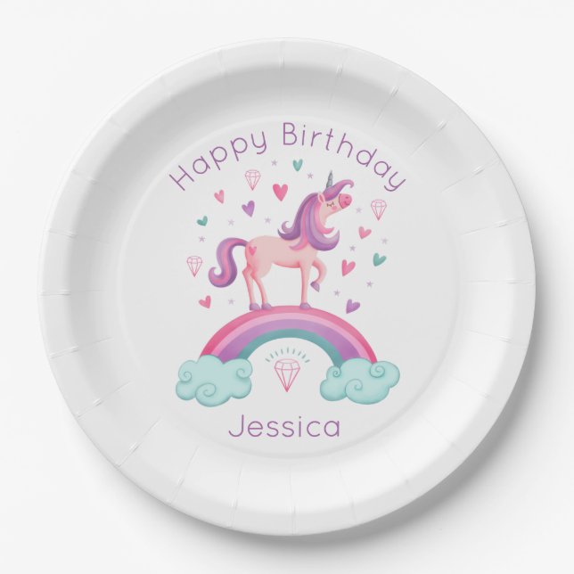Assiettes En Carton Cute Rainbow Unicorn (Devant)