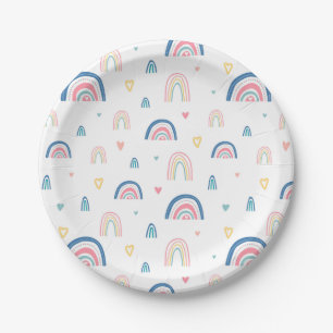 Assiettes En Carton Cute Rainbows & Hearts Motif