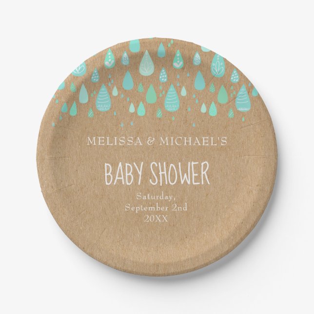 Assiettes En Carton Cute Raindrops Couples Baby shower/Saupoudrer Rust (Devant)