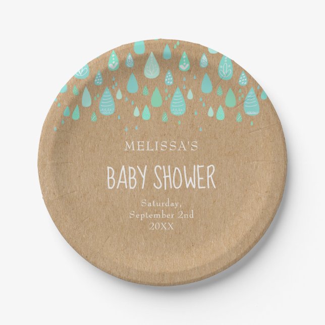 Assiettes En Carton Cute Raindrops Couples Baby shower/Saupoudrer Rust (Devant)