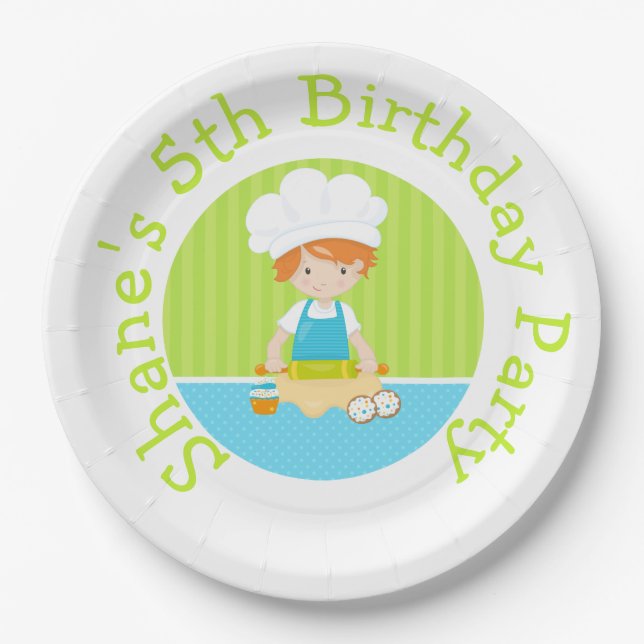 Assiettes En Carton Cute Red Hair Boy Baking Anniversaire (Devant)