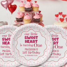 Cute Red Pink Sweetheart Turning One Birthday