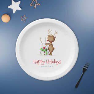 Assiettes En Carton Cute Reindeer et Snowman Noël Famille de Noël