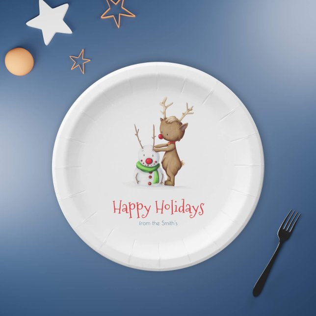 Assiettes En Carton Cute Reindeer et Snowman Noël Famille de Noël (Créateur téléchargé)