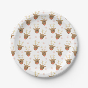 Assiettes En Carton Cute Reindeer Snowflakes Motif Orange