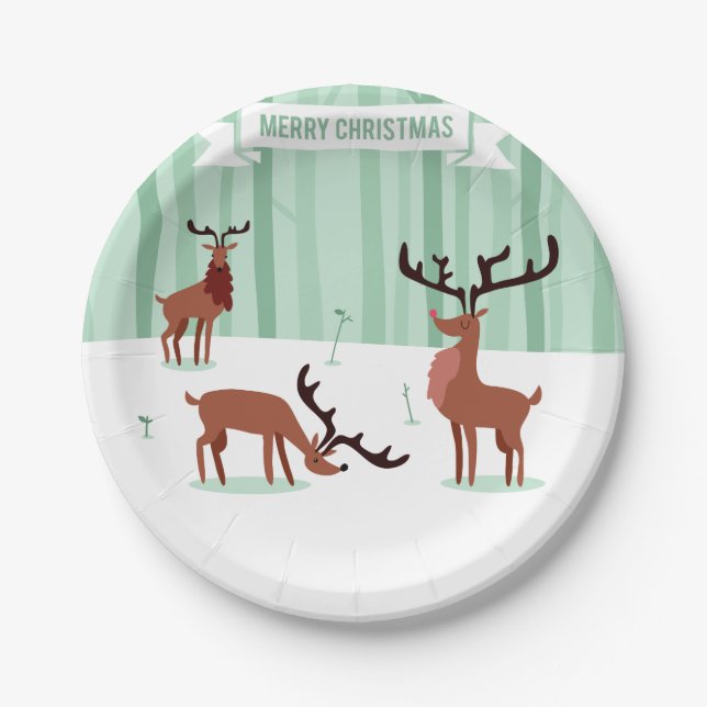 Assiettes En Carton Cute Reindees Plaques de papier de Noël (Devant)