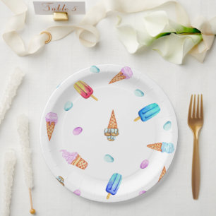 Assiettes En Carton Cute Romantic Ice Cream et popsicle Anniversaire