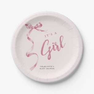 Assiettes En Carton Cute rose Bow ruban Baby shower fille