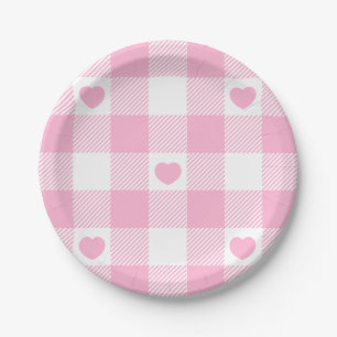 Assiettes En Carton Cute Rose En vichy Vichy aux Coeurs