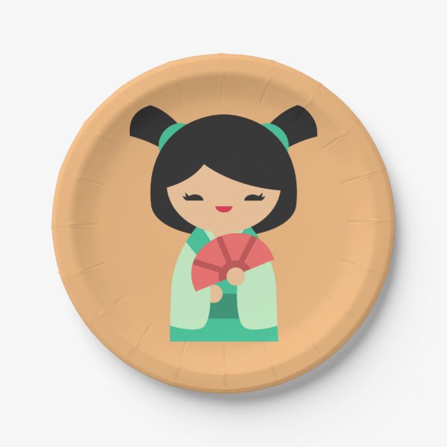 Assiettes En Carton Cute rose Kokeshi poupées japonaises (Devant)