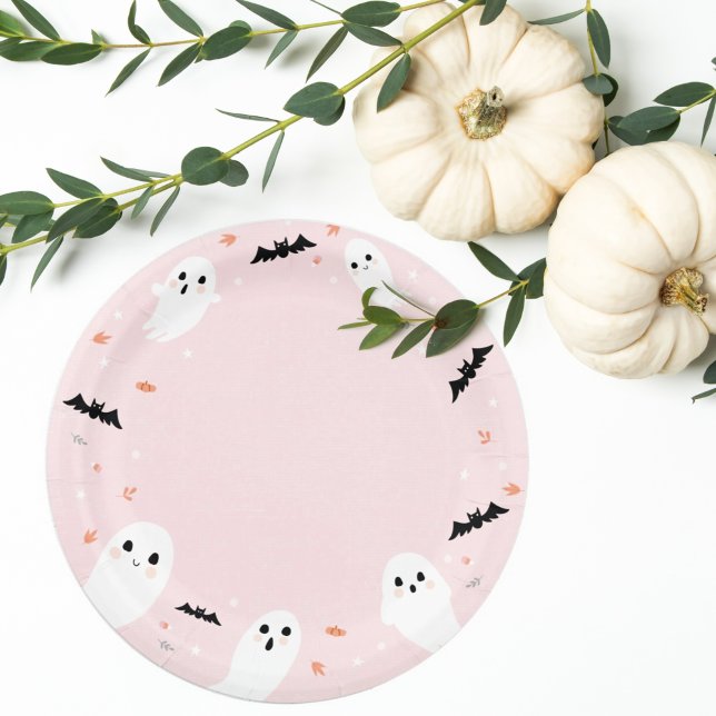 Assiettes En Carton Cute Rose Petit Boo Plaques Papier Halloween (Créateur téléchargé)