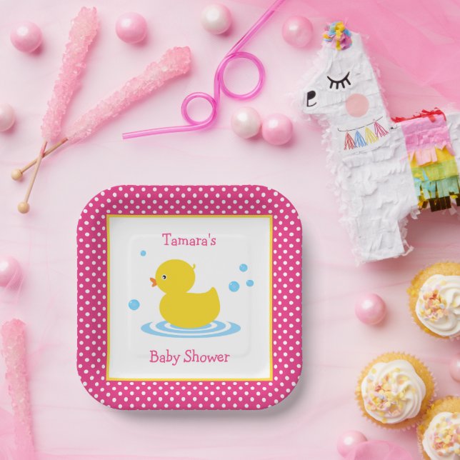 Assiettes En Carton Cute rose Polka Dot Canard Baby shower Plaque papi (Fête)