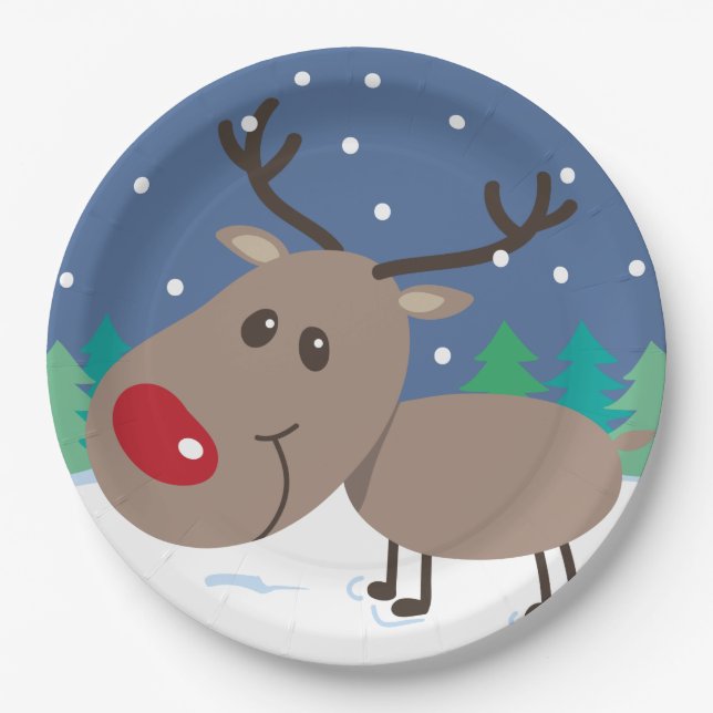 Assiettes En Carton Cute Rudolph - Plaques de fête (Devant)