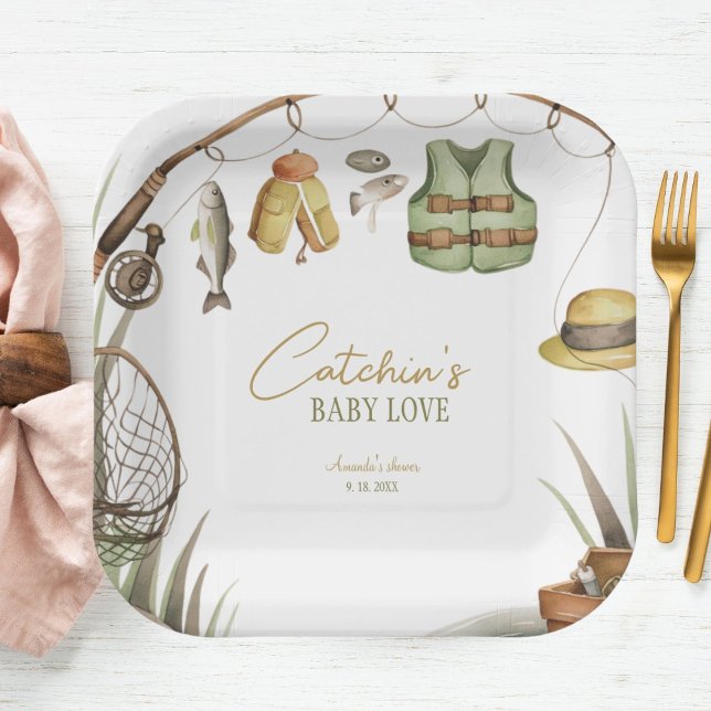 Assiettes En Carton Cute Rustic Catchin' Baby Love Baby Baby shower (Créateur téléchargé)
