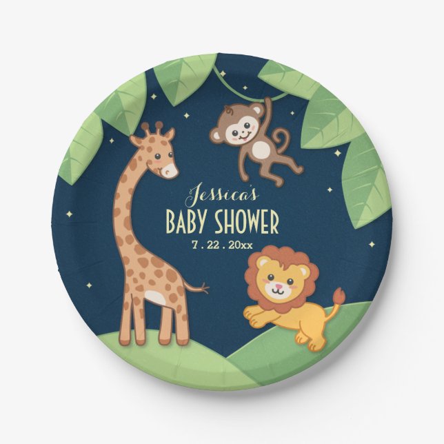 Assiettes En Carton Cute Safari Animaux Baby shower Plaques personnali (Devant)