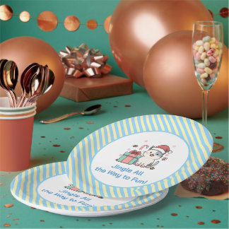 Assiettes En Carton Cute Santa Cat with Gift Box